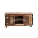 Modern Chrome Retro Style Reclaimed Wood TV Stand Entertainment Unit on Wheels 1.35m Handmade Handicraft (Made to Order)