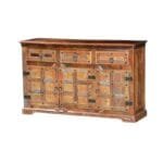 Modern Chrome Indian Reclaimed Wood 3 Drawer Buffet Sideboard - image 5