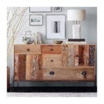 Reclaimed Wooden Multi Drawer Storage Cabinet with Iron Stand