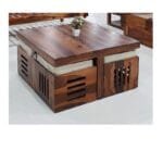 Wooden Coffee Table with 4 Stools with Cushion