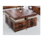 Wooden Coffee Table with 4 Stools with Cushion - image 2