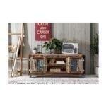 Modern Chrome Retro Style Reclaimed Wood TV Stand Entertainment Unit on Wheels 1.35m Handmade Handicraft (Made to Order) - image 3