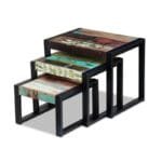 Vintage- Style Set of 3 Nesting Tables, Made of Solid Reclaimed Wood - image 3