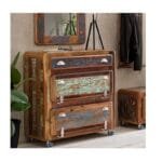 Modern Chrome Retro Style Reclaimed Wood Shoe Cabinet Storage Shelf on Wheels
