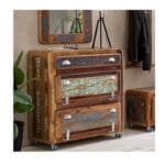 Modern Chrome Retro Style Reclaimed Wood Shoe Cabinet Storage Shelf on Wheels - image 2