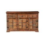 Modern Chrome Indian Reclaimed Wood 3 Drawer Buffet Sideboard