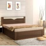 Crescent King Size Bed with Storage in Dark Wooden Finish