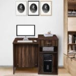 Office Table with Drawer in Dark Walnut Color