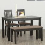 4 Seater Dining Table with 2 Chairs & 1 Small Bench in Walnut Color