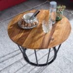 Sheesham wood coffee table metal living room side table - image 4
