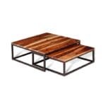 Recessed coffee tables 2 pcs solid sheesham wood