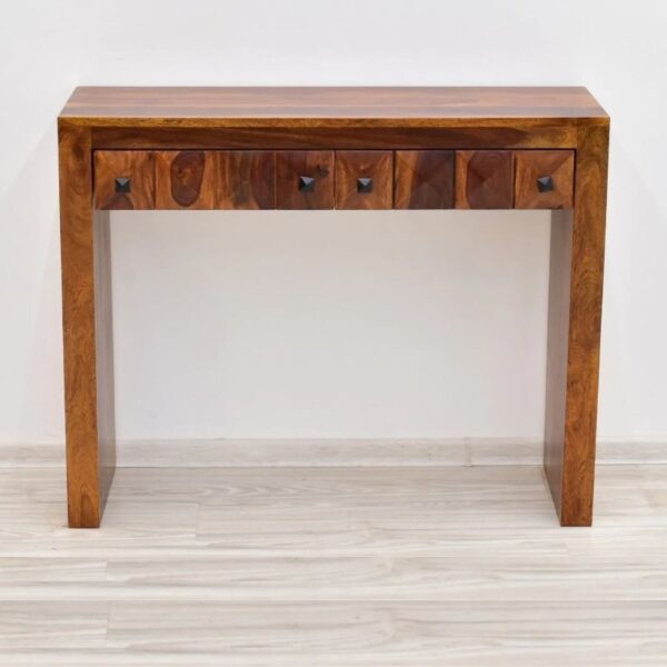 Console table solid wood with honey-brown drawers