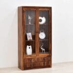Display cabinet solid wood honey brown with drawers - image 2