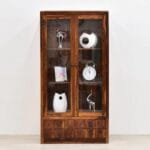 Display cabinet solid wood honey brown with drawers