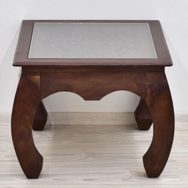 Coffee table solid rosewood with glass and bent legs