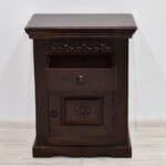 Bedside table in solid rosewood hand-carved dark brown