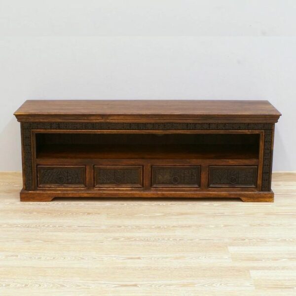 TV chest Solid wood acacia carved 4 drawers