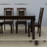 Dinner set table with 6 chairs solid acacia wood carved - image 2