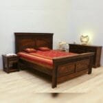 Solid wood hand carved bed in dark brown