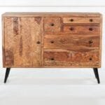 Sheesham wood solid metal furniture sideboard 120x86x35cm