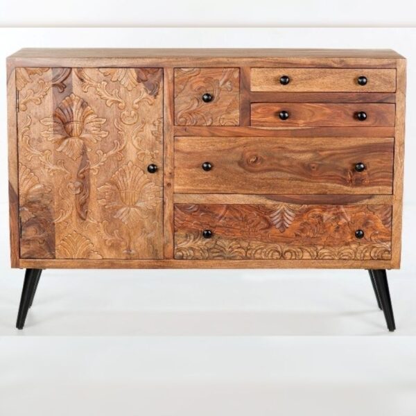 Sheesham wood solid metal furniture sideboard 120x86x35cm
