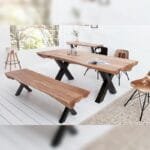 Solid Wood Indiana Thar Bench And Dining Table 6 Chair Set