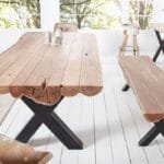 Solid Wood Indiana Thar Bench And Dining Table 6 Chair Set - image 2