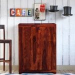 Solid Wood Bar Cabinet in Honey Oak Finish