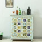 Finley Solid Wood Bar Cabinet In Distress Finish