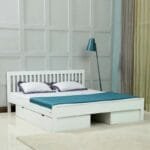 Blanche Solid Wood King Size Bed with Storage in White Finish