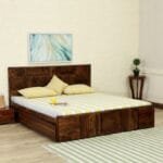 Solid Wood King Size Bed With Storage In Provincial Teak Finish