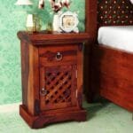 Krisa Solid Wood Bedside Cabinet In Honey Oak Finish