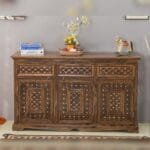 Solid Wood Brass Sideboard Color Honey Oak