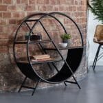 Iron Wooden Round Bookshelves Industrial Upcycled